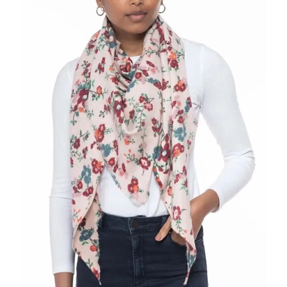INC International Concepts Floral-Print Triangle Scarf Blush Pink One Size NWT